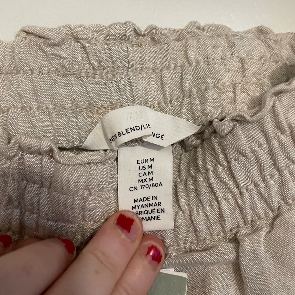 Beige Linen Blend Pants
